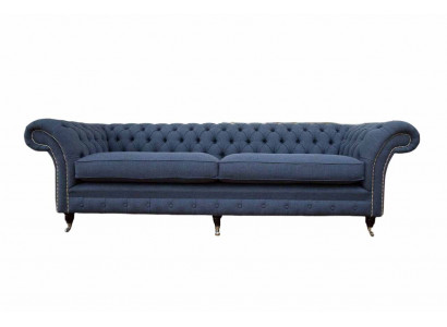 Designerska Sofa Chesterfield 4 miejsce do siedzenia Material Couch Blue Podkładka Living Room