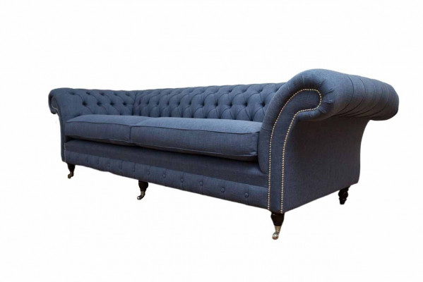 Designerska Sofa Chesterfield 4 miejsce do siedzenia Material Couch Blue Podkładka Living Room