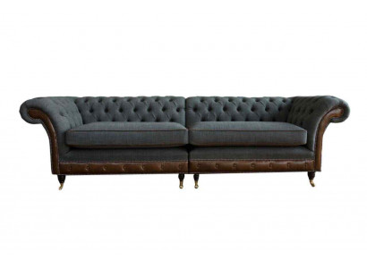 Design Chesterfield Materiał Couch Sofa 4 miejsce do siedzenia Podkładka Szare Sofy Nowe