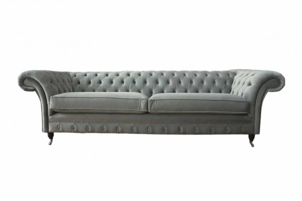 Sofa 4 miejsce do siedzenia Kanapa Chesterfield Podkładka Siedziba Włókienniczy Grey Living Room
