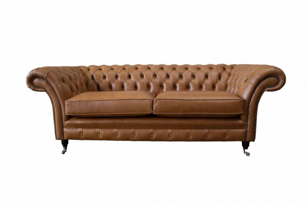 Sofa 3 miejsce do siedzenia Skóra Sofy Kanapa Podkładka Salon Chesterfield Trzyosobowa