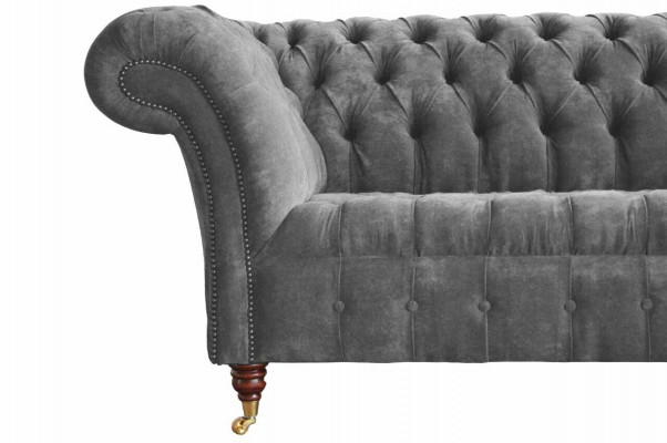 Chesterfield 3 miejsce siedzące Couch Podkładka Siedziba Włókienniczy Material Grey Couches Sofa