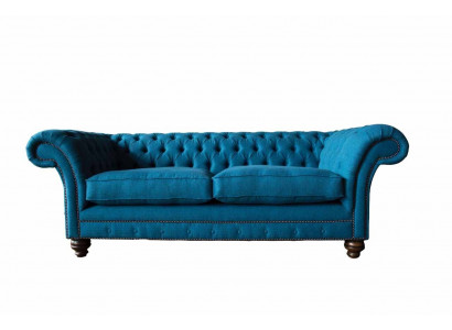 Chesterfield Sofa 3 miejsce do siedzenia Sofa Podkładka Sofy Materiał Salon Niebieski Włókienniczy