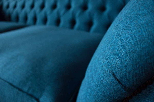 Chesterfield Sofa 3 miejsce do siedzenia Sofa Podkładka Sofy Materiał Salon Niebieski Włókienniczy