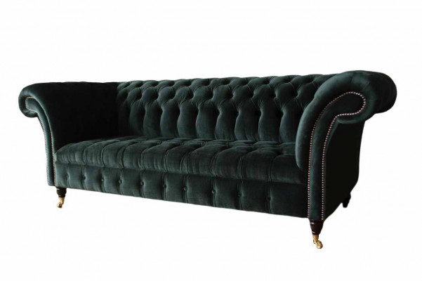 Chesterfield Sofa Design Couch 3 miejsce do siedzenia Podkładka Materiał Podkładka Green Nowość