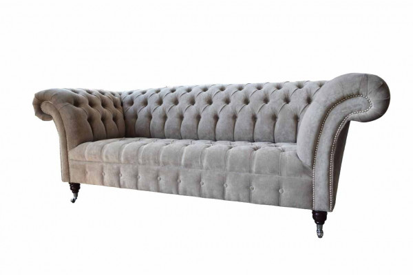 Szara Kanapa Chesterfield Trzyosobowa Sofa z poduszkami do siedzenia Sofa Meble Nowość