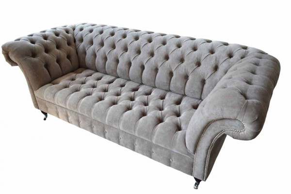 Szara Kanapa Chesterfield Trzyosobowa Sofa z poduszkami do siedzenia Sofa Meble Nowość