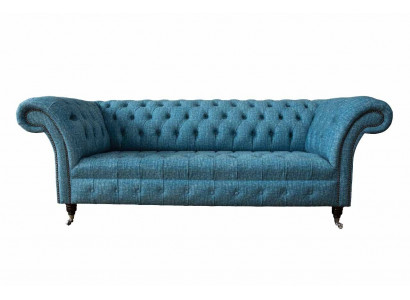 Niebieska trzyosobowa kanapa Aksamit kanapy do salonu sofa meble do siedzenia sofa Chesterfield