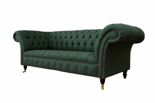 Sofa Trzyosobowa Włókienniczy Zielona Podkładka Meble Chesterfield Sofy Kanapy