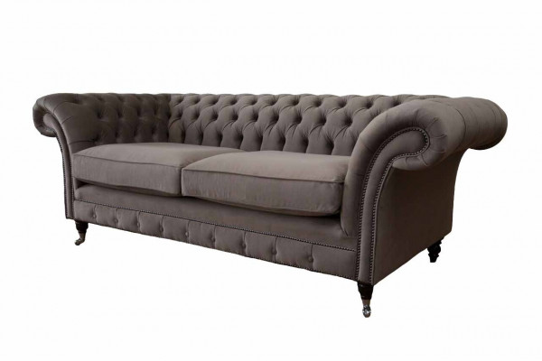 Kanapy Podkładka Sofy 3 Siedziba Sofa Tkaninowa Trzyosobowa Chesterfield Szara Nowość