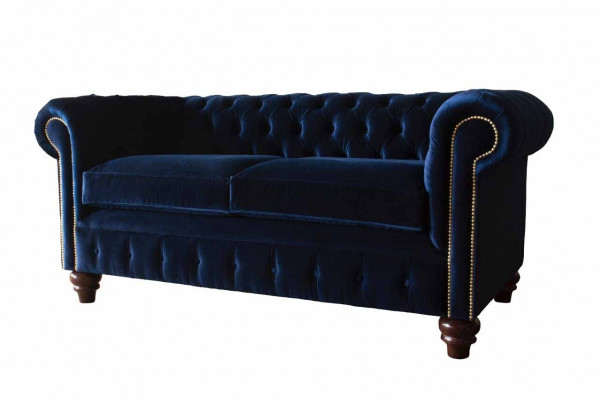Sofa kanapa niebieska Chesterfield w stylu angielskim klasycznym 3 Siedziba Podkładka 230cm