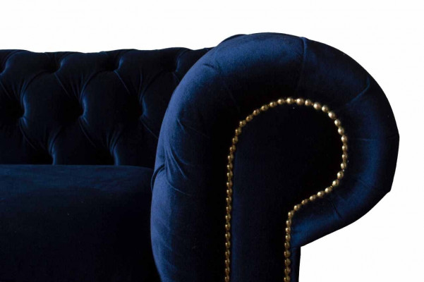 Sofa kanapa niebieska Chesterfield w stylu angielskim klasycznym 3 Siedziba Podkładka 230cm