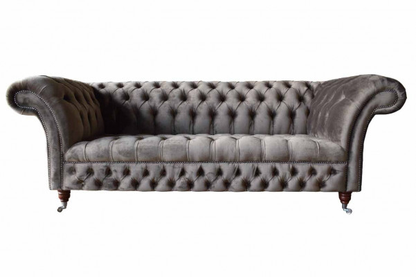 Angielska Sofa Chesterfield Kanapa Meble Biurowe Trzyosobowa Aksamit 230cm Taupe