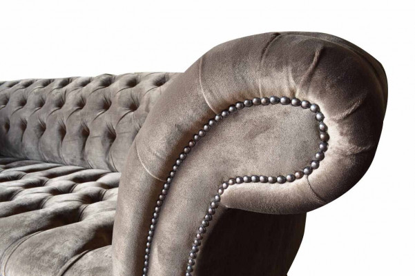 Angielska Sofa Chesterfield Kanapa Meble Biurowe Trzyosobowa Aksamit 230cm Taupe