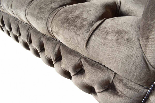 Angielska Sofa Chesterfield Kanapa Meble Biurowe Trzyosobowa Aksamit 230cm Taupe