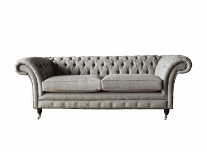 Angielska Sofa Chesterfield Kanapa Meble Biurowe Trzyosobowa Aksamit 230cm Brązowa
