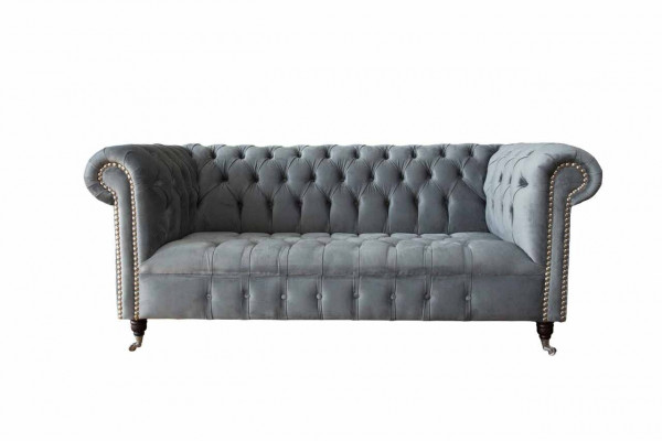 Sofa 3 Siedziba Włókienniczy Sofy Kanapa Podkładka Chesterfield Kanapy Szara Trzyosobowa