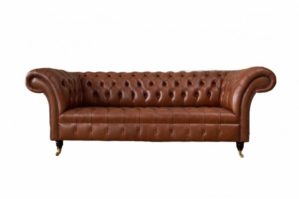 Chesterfield Sofa 3 miejsce do siedzenia Brown Modern Podkładka Skóra Living Room Design