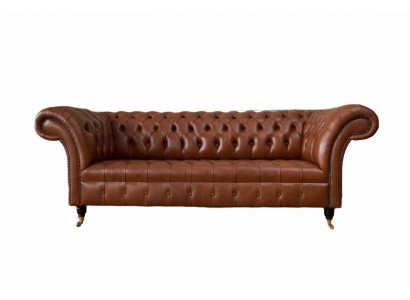 Chesterfield Sofa 3 miejsce do siedzenia Brown Modern Podkładka Skóra Living Room Design