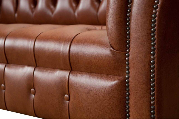 Chesterfield Sofa 3 miejsce do siedzenia Brown Modern Podkładka Skóra Living Room Design