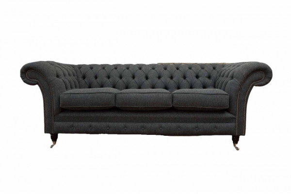 Chesterfield Włókienniczy Podkładka Design Sofa Luksusowa kanapa Szara Sofa 3 miejsce do siedzenia