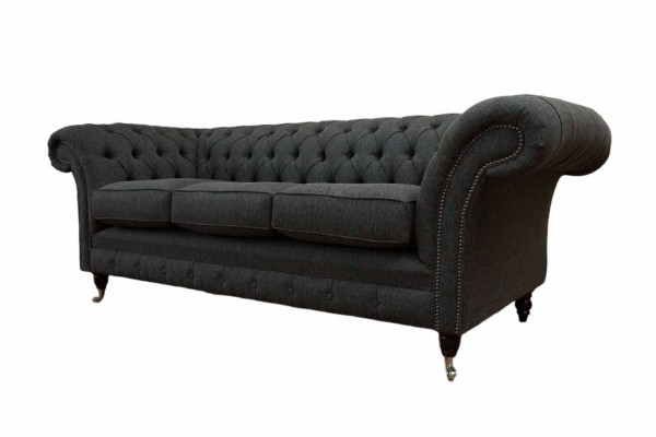 Chesterfield Włókienniczy Podkładka Design Sofa Luksusowa kanapa Szara Sofa 3 miejsce do siedzenia