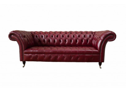 Chesterfield 3 miejsce do siedzenia Skóra Couch Podkładka Luksusowa Sofa Brązowa Meble 230cm