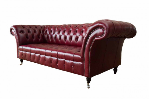 Chesterfield 3 miejsce do siedzenia Skóra Couch Podkładka Luksusowa Sofa Brązowa Meble 230cm