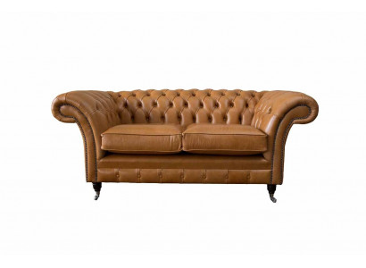 Dwuosobowa sofa Chesterfield 2 Siedziba Sofy Podkładka Siedziba Skóra Couch Brown
