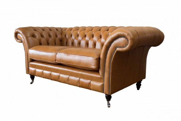 Dwuosobowa sofa Chesterfield 2 Siedziba Sofy Podkładka Siedziba Skóra Couch Brown