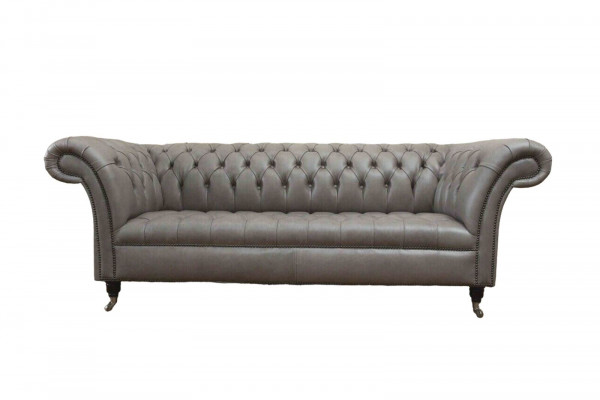 Szary Chesterfield Angielska Sofa Klasyczna 3 Siedziba Podkładka 230cm