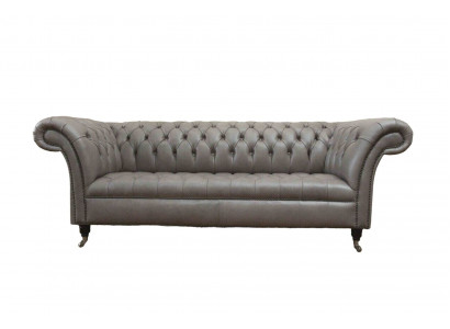 Szary Chesterfield Angielska Sofa Klasyczna 3 Siedziba Podkładka 230cm