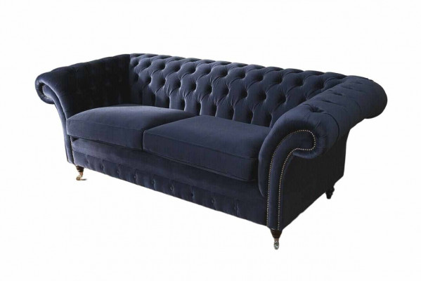 Klasyczny Chesterfield Living Room Aksamit Couch Blue 3 miejsce do siedzenia Włókienniczy Sofy