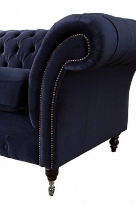 Klasyczny Chesterfield Living Room Aksamit Couch Blue 3 miejsce do siedzenia Włókienniczy Sofy