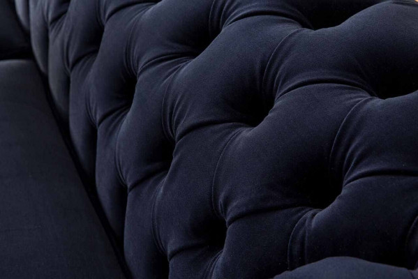 Klasyczny Chesterfield Living Room Aksamit Couch Blue 3 miejsce do siedzenia Włókienniczy Sofy