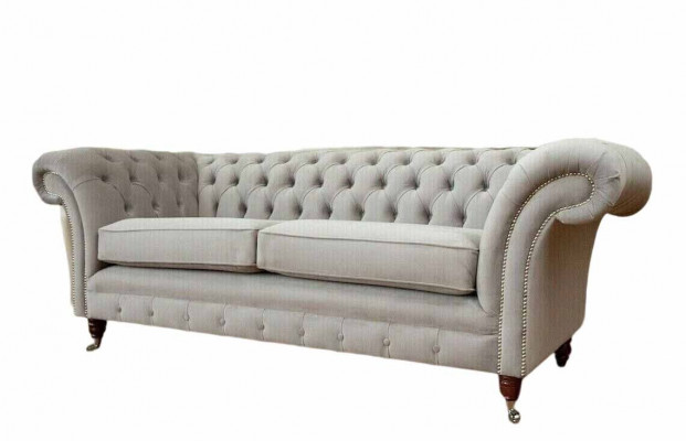 Chesterfield 3 Siedziba Relaks Lounge Sofa Włókienniczy Podkładka Couch Materiał Kanapy