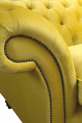 Włókienniczy 3 miejsce do siedzenia Blue Material Design Couch Podkładka 230cm Sofa Chesterfield