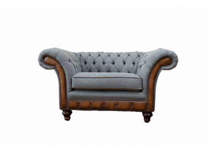 Fotel Design Relaks Włókienniczy Lounge Luxury Grey Podkładka miejsce siedzące Chesterfield
