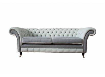 Sofa 3 Siedziba Skóra Meble Sofy Materiał Szara Kanapa Podkładka Trzyosobowa Nowa