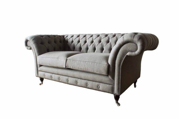 Sofa Chesterfield Szara 2 Siedziba Kanapa Drewno Meble Kanapy Trzyosobowe Nowość