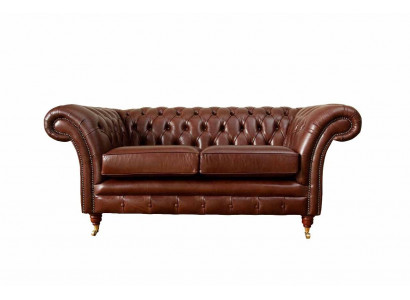 Kanapa Chesterfield Podkładka Skóra Sofy Kanapy Brązowa Dwumiejscowa Nowa