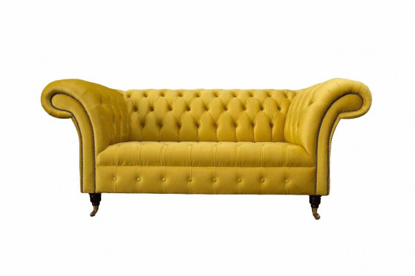 Chesterfield Couch Sofa Podkładka 2 miejsce do siedzenia Salon Kanapy Siedziba Żółta