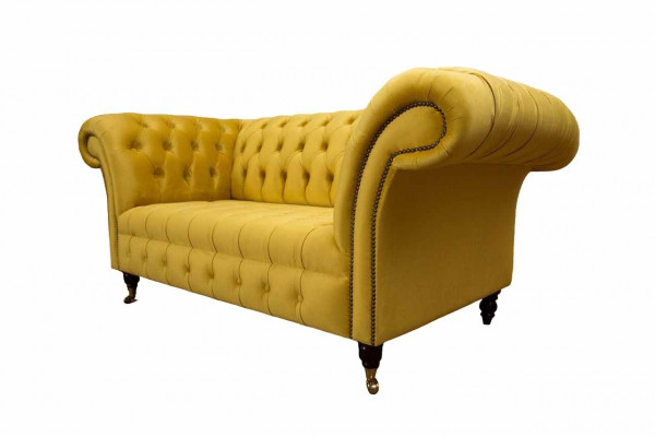 Chesterfield Couch Sofa Podkładka 2 miejsce do siedzenia Salon Kanapy Siedziba Żółta