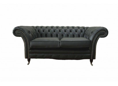Sofa Luxury Włókienniczy Chesterfield Couch Sofy Podkładka 2 miejsce do siedzenia Czarny Skóra