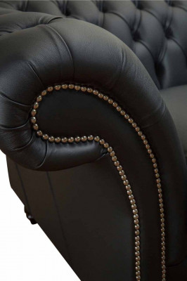 Sofa Luxury Włókienniczy Chesterfield Couch Sofy Podkładka 2 miejsce do siedzenia Czarny Skóra