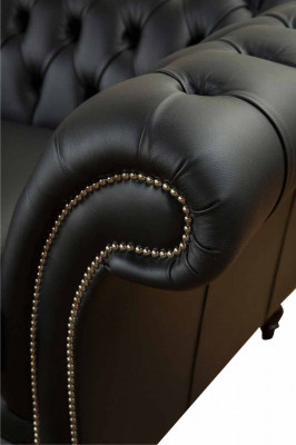 Sofa Luxury Włókienniczy Chesterfield Couch Sofy Podkładka 2 miejsce do siedzenia Czarny Skóra