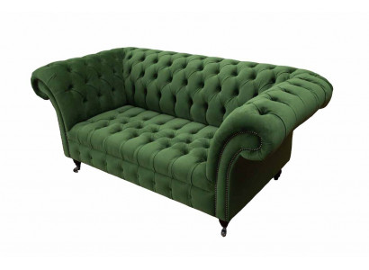 Chesterfield Meble biurowe Sofa Kanapa 2 Siedziba Włókienniczy Green