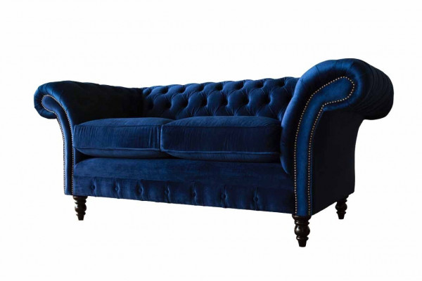 Chesterfield Meble biurowe Sofa Kanapa 2 Siedziba Włókienniczy Blue
