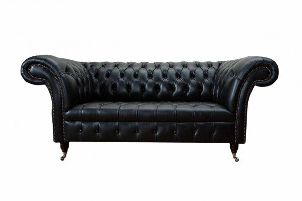 Luksusowa trzyosobowa sofa 3 miejsce do siedzenia Sofy miejsce do siedzenia Skóra Czarny Chesterfield