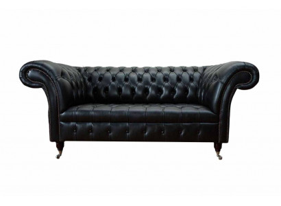 Luksusowa trzyosobowa sofa 3 miejsce do siedzenia Sofy miejsce do siedzenia Skóra Czarny Chesterfield